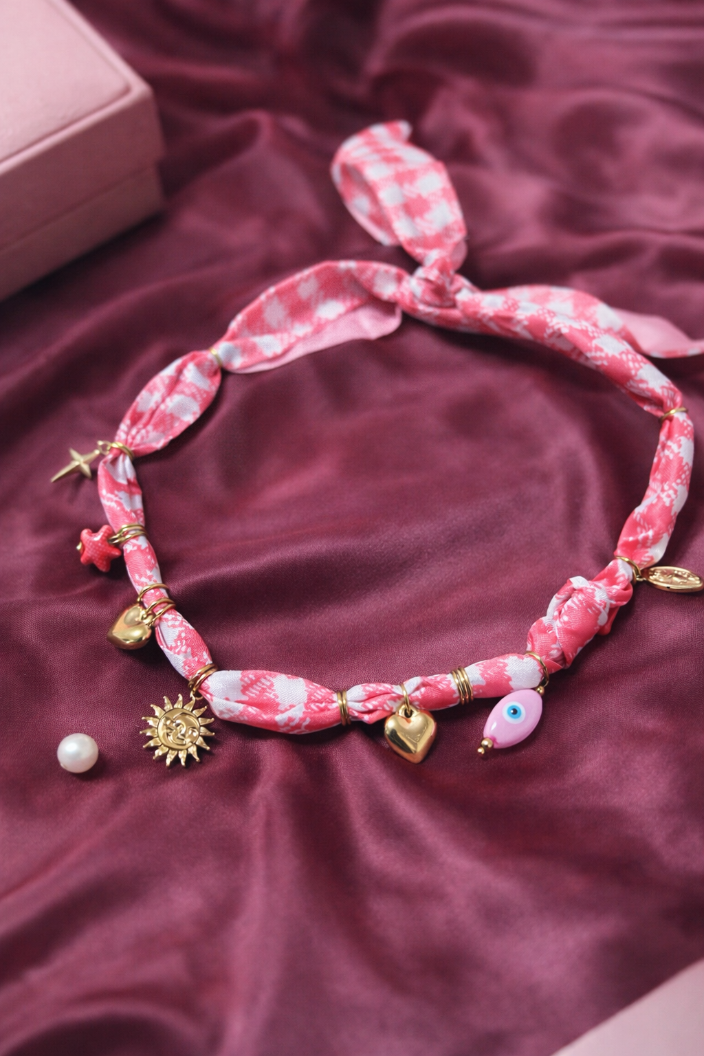 Silk Scarf Charm Necklace - Handcrafted Boho Statement Jewelry