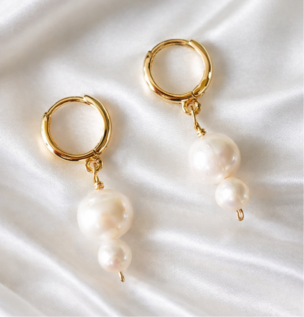 Double Pearl Drop Hoops