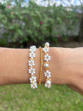 Daisy Flower & Pearl Stacking Bracelet Set (3 Pieces)
