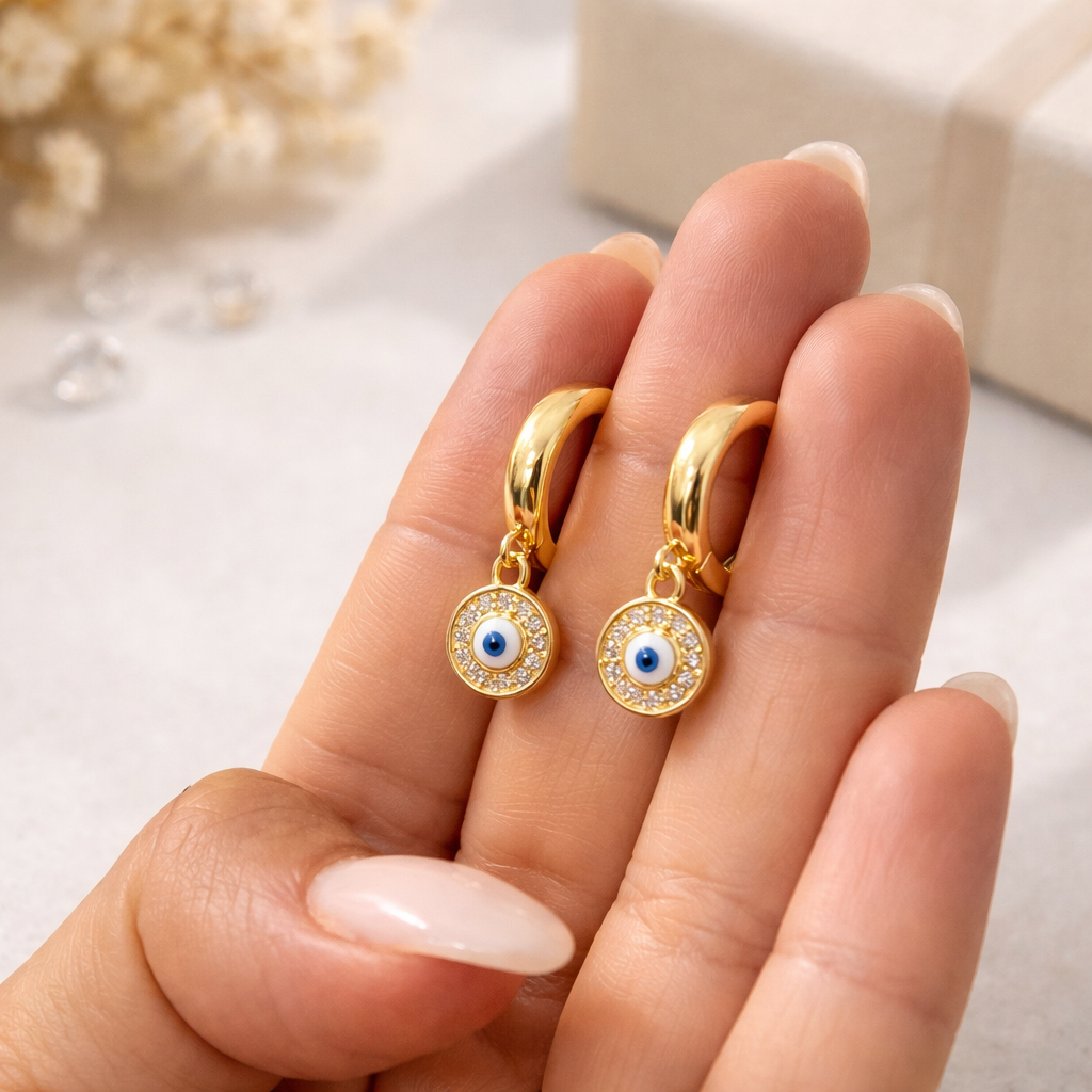 Evil Eye Gold Hoop Earrings