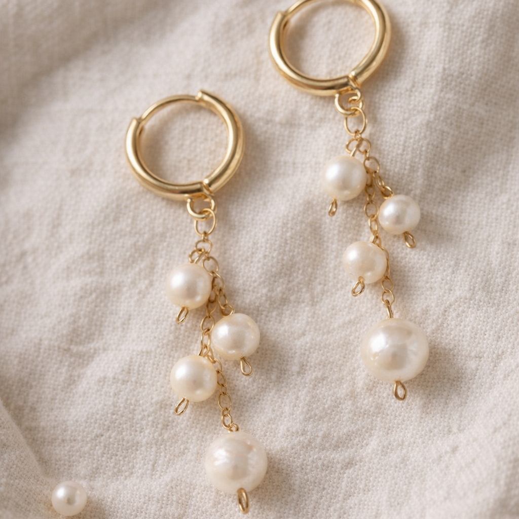 Handmade Pearl Drop Huggie Earrings