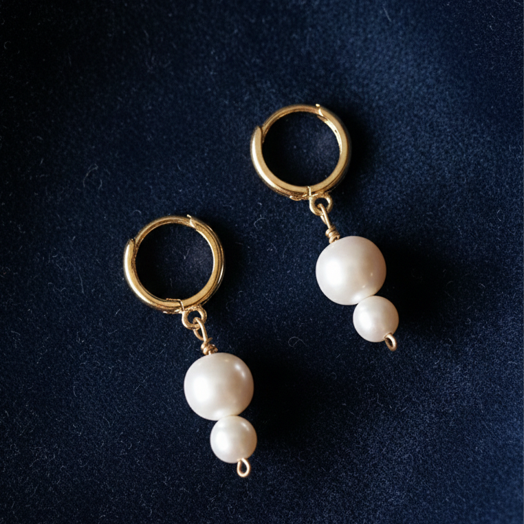 Double Pearl Drop Hoops