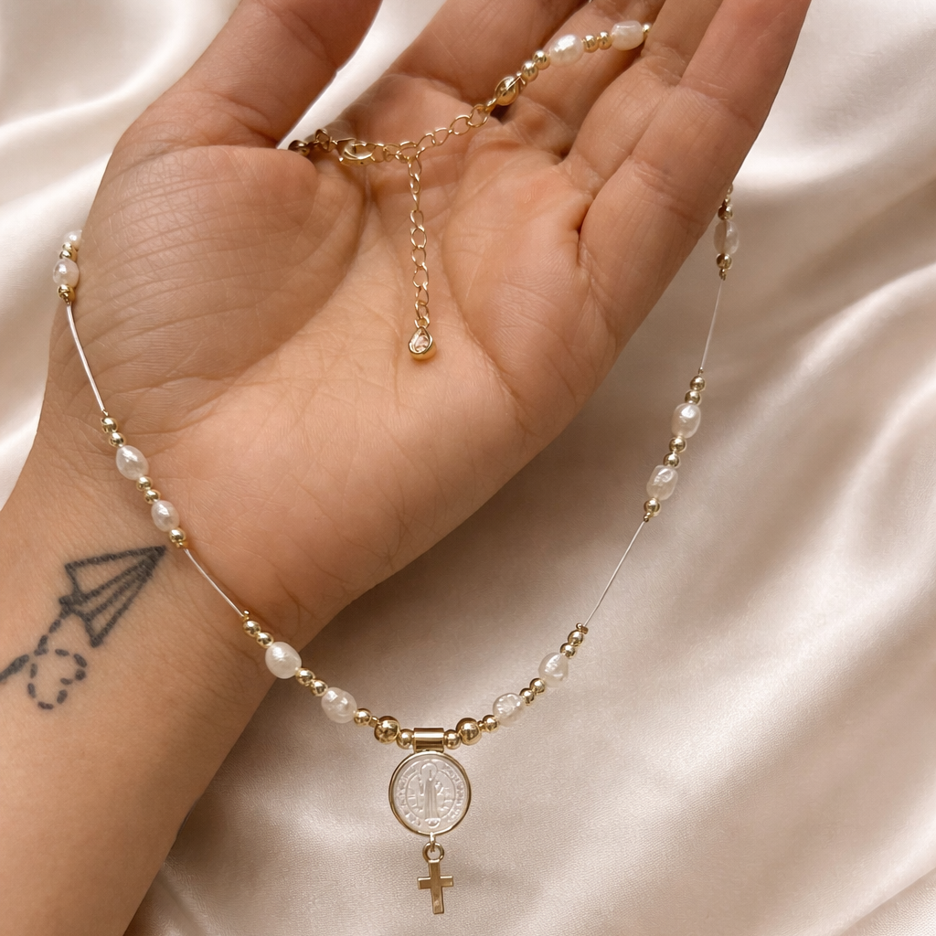 Saint Benedict Pearl Necklace