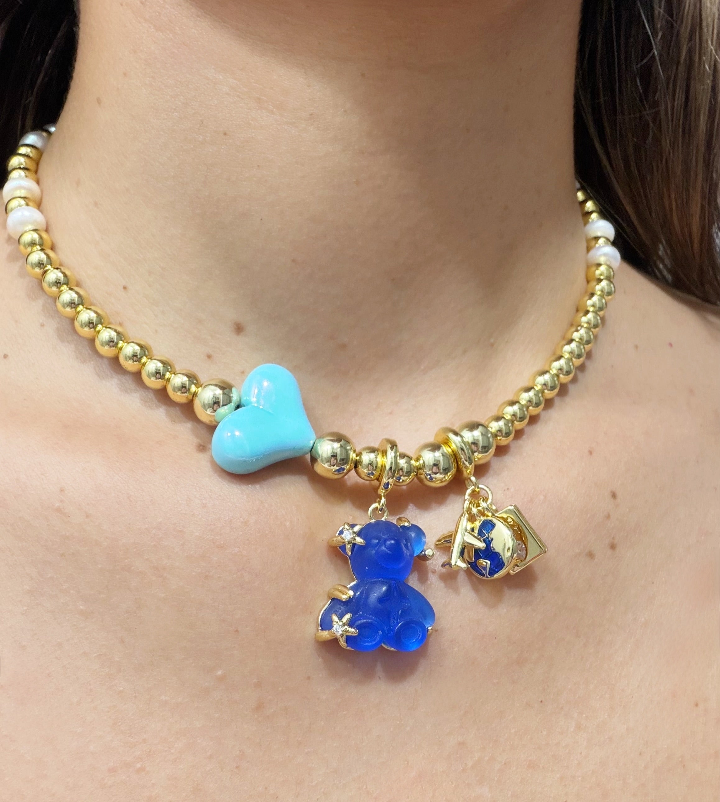 Wanderlust Pearl & 18K Gold Plated Teddy Bear Necklace