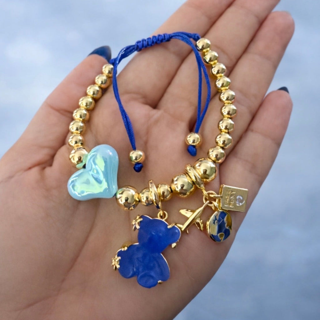 The Voyager Bracelet: 18k Gold Plated & Azure Bear ✈️🧸
