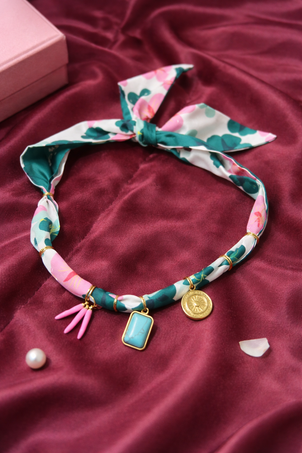 Silk Scarf Charm Necklace - Handcrafted Boho Statement Jewelry