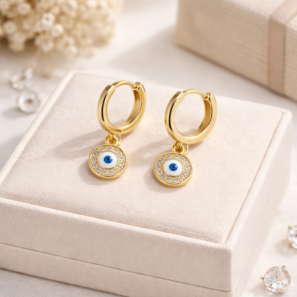 Evil Eye Gold Hoop Earrings