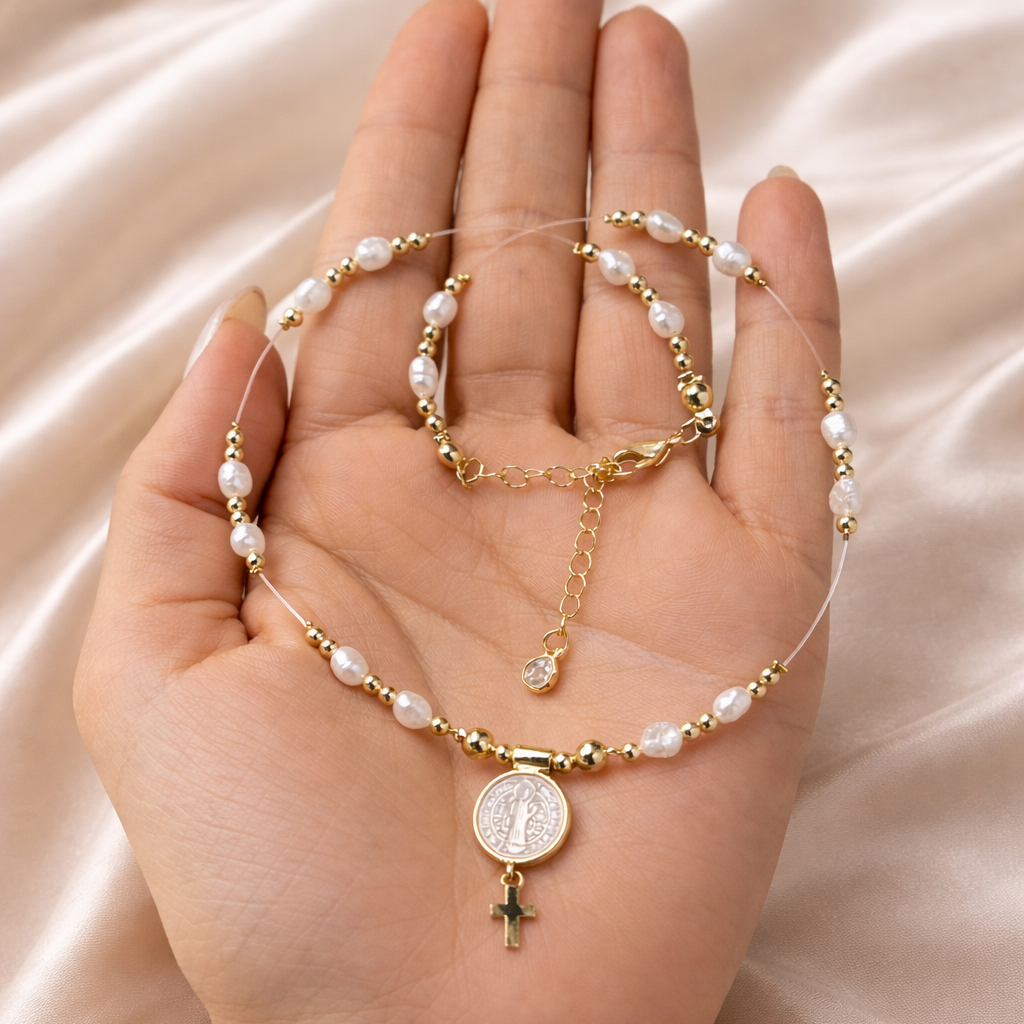 Saint Benedict Pearl Necklace