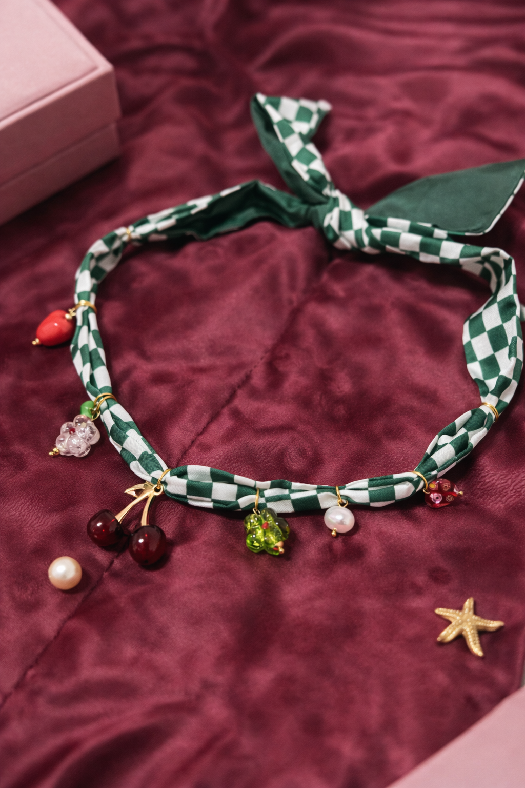 Silk Scarf Charm Necklace - Handcrafted Boho Statement Jewelry