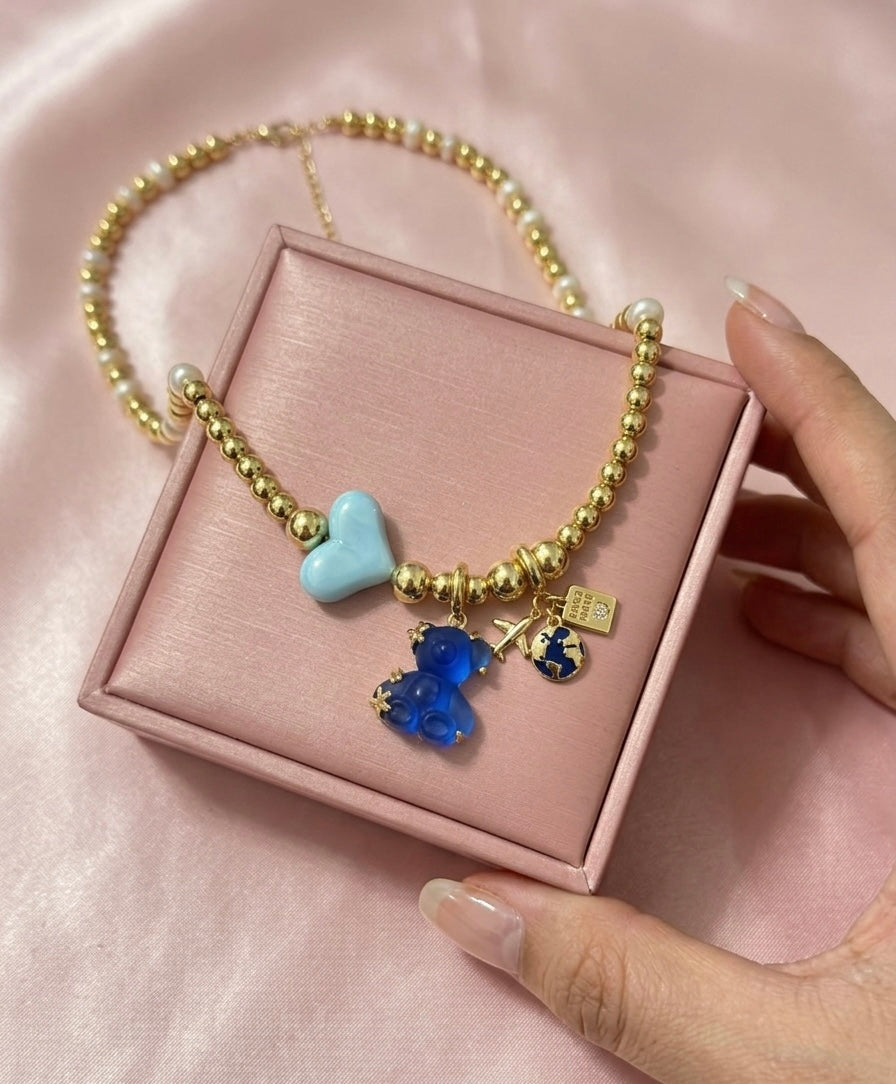 Wanderlust Pearl & 18K Gold Plated Teddy Bear Necklace