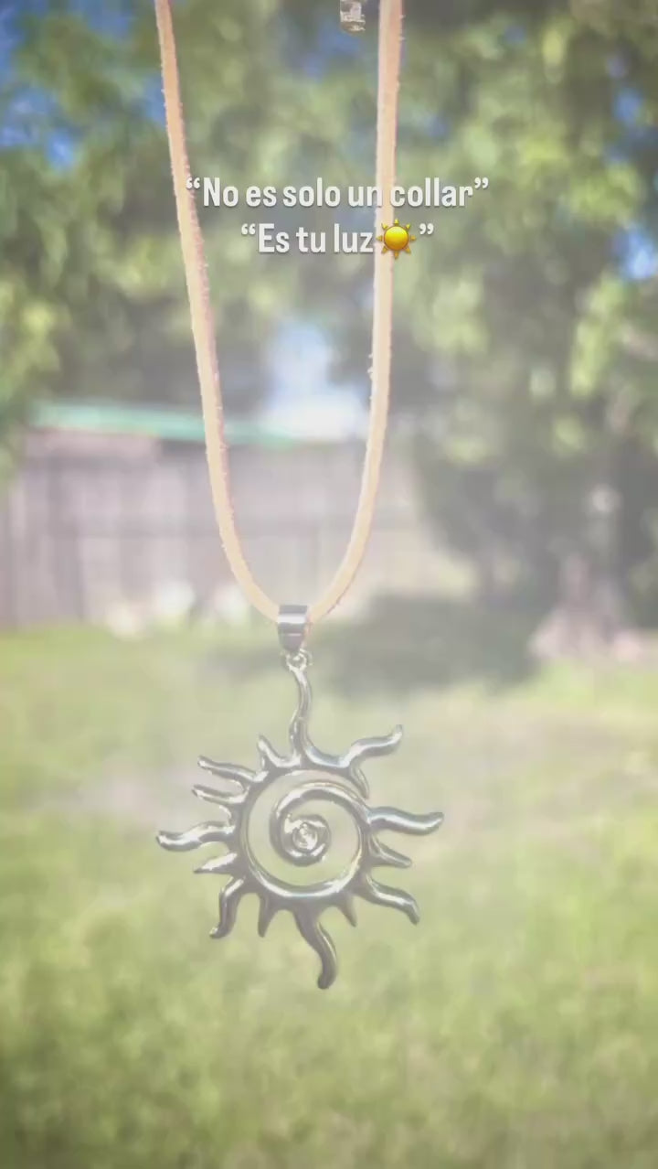 Mystic Sun Pendant Necklace – Boho Suede Choker in Vibrant Orange